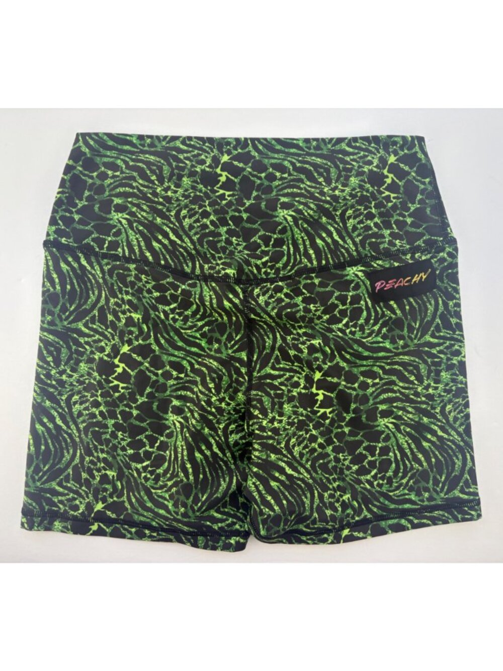 Peachy Athletic NWT Halcyon Bike Crossfit Gym Shorts Green Animal Print Medium - Picture 2 of 10